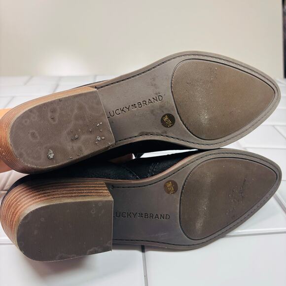 Women’s Lucky Brand Black Leather Slip On Mahzan Flat size 7M - Picture 4 of 9